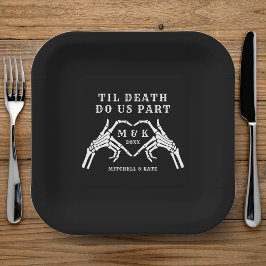 Til Death Do us Part Heart Hand Black Wedding Pappteller