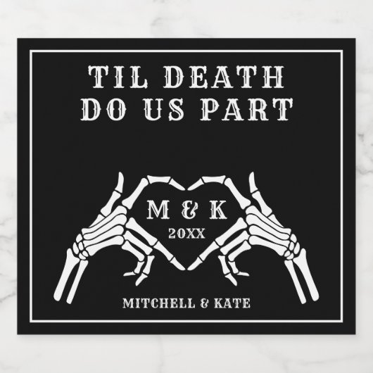 Til Death Do us Part Heart Hand Black Wedding Schaumweinetikett (Einzelnes Label)