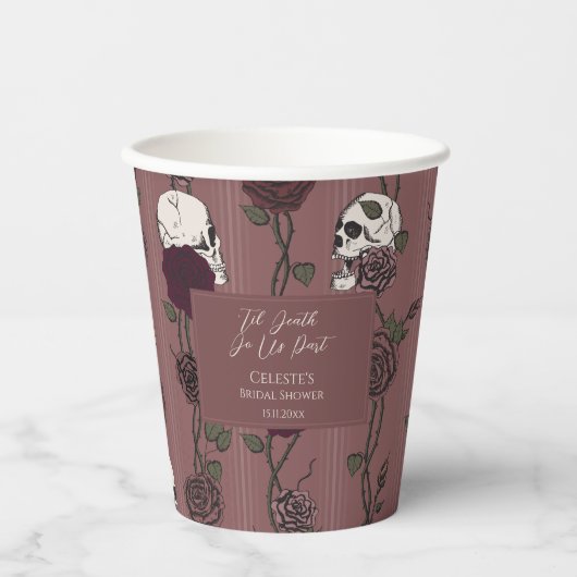 ’Til Death Do Us Part Mauve Pink Gothic Hochzeit Pappbecher (Vorderseite)