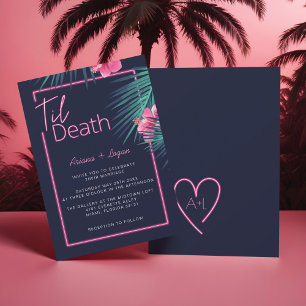 Til Death Do us Part Neon Pink Tropical Wedding Einladung