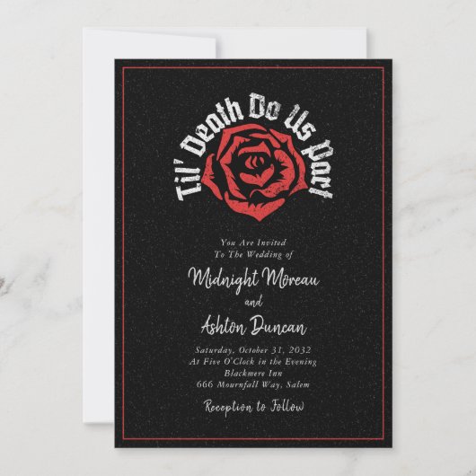 Til Death Do us Part Rose Black Wedding Einladung (Vorderseite)