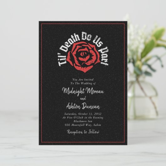 Til Death Do us Part Rose Black Wedding Einladung (Stehend Vorderseite)