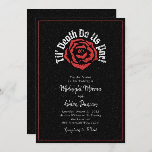 Til Death Do us Part Rose Black Wedding Einladung (Vorne/Hinten)