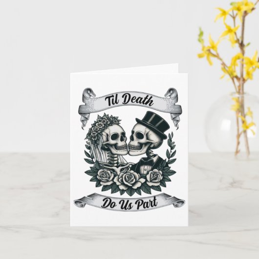 Til Death Do us Part Skeleton Brie and Groom Marr Karte (Gelbe Blume)