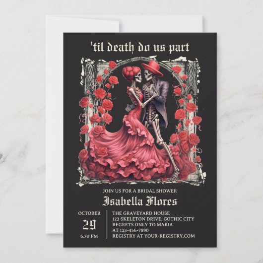 Til Death Do us Part Skeleton Couple Brautparty Einladung (Vorderseite)