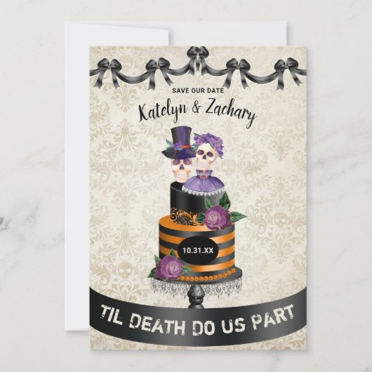 Til Death Do us Part Skeleton Halloween Hochzeit Save The Date (Vorderseite)