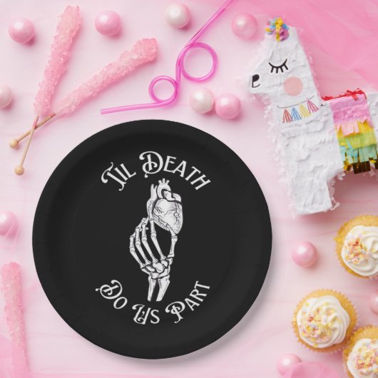 Til Death Do us Part Skeleton Hand hält Anatomie Pappteller (Party)