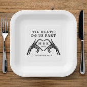 Til Death Do us Part Skeleton Heart Hand Wedding Pappteller