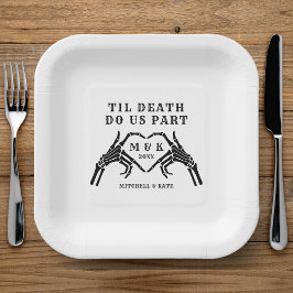 Til Death Do us Part Skeleton Heart Hand Wedding Pappteller