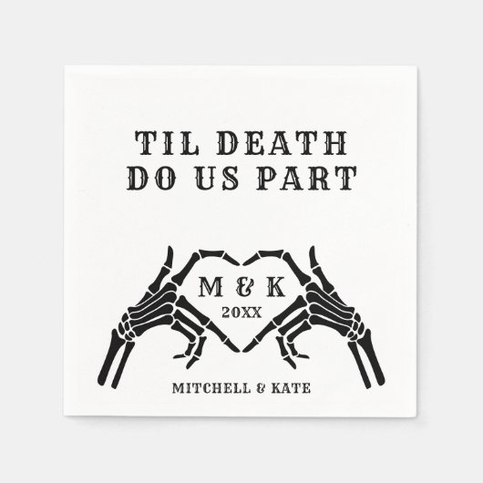 Til Death Do us Part Skeleton Heart Hand Wedding Serviette (Vorderseite)