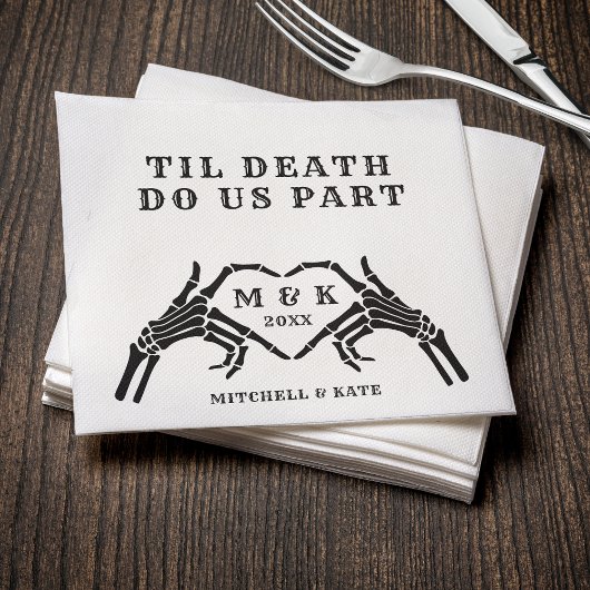 Til Death Do us Part Skeleton Heart Hand Wedding Serviette