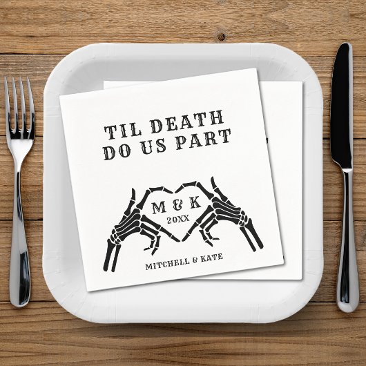 Til Death Do us Part Skeleton Heart Hand Wedding Serviette