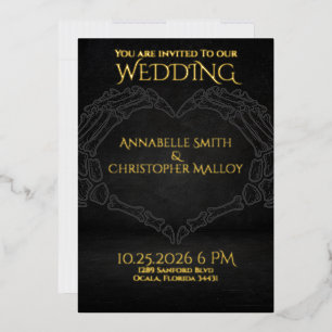 Til Death Do us Part Skeleton Heart Hands Hochzeit Folieneinladung