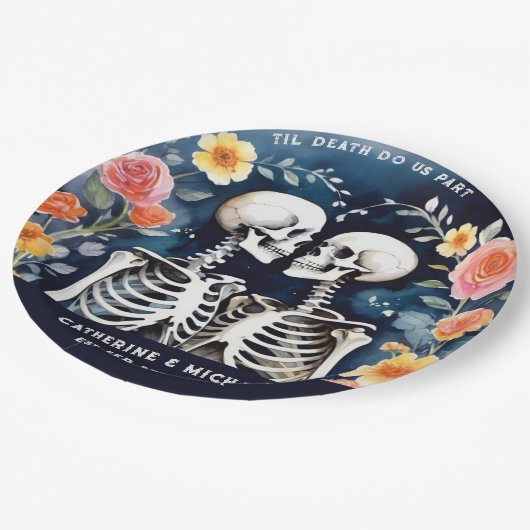 Til Death Do us Part Skeletons Gothic Wedding Pappteller (Schrägansicht)