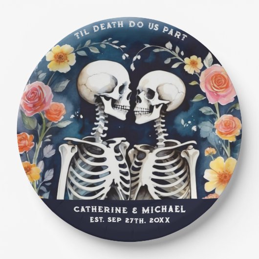 Til Death Do us Part Skeletons Gothic Wedding Pappteller (Vorderseite)