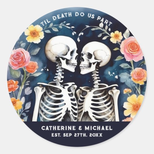 Til Death Do us Part Skeletons Gothic Wedding Runder Aufkleber (Vorderseite)