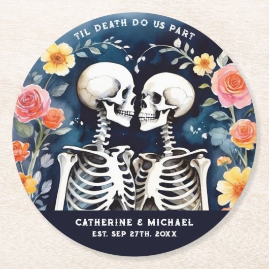 Til Death Do us Part Skeletons Gothic Wedding Runder Pappuntersetzer (Vorderseite)