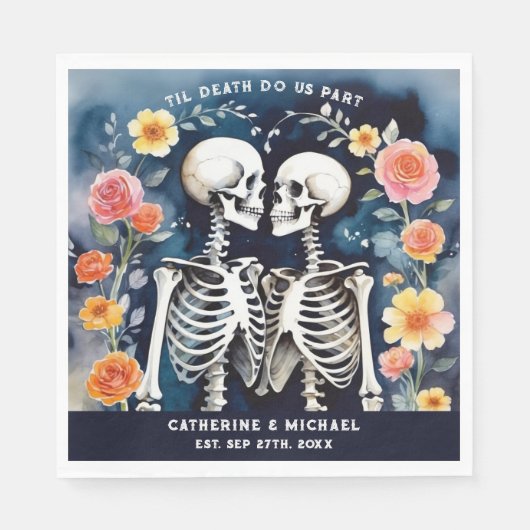 Til Death Do us Part Skeletons Gothic Wedding Serviette (Vorderseite)