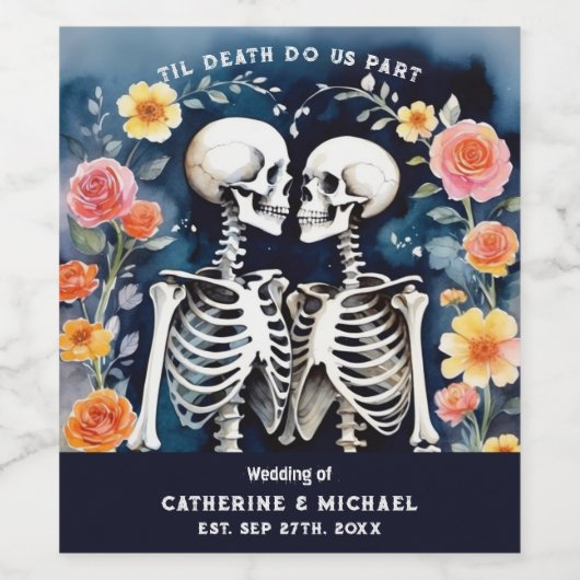 Til Death Do us Part Skeletons Gothic Wedding Weinetikett (Einzelnes Label)
