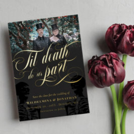 Til Death Do us Part Skelett Foto Save the Date Folieneinladung