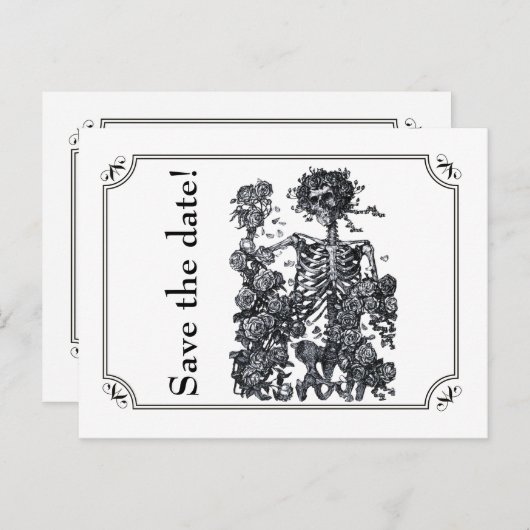 Til Death Do us Part Skelett Save the Date Ankündigungspostkarte (Vorne/Hinten)