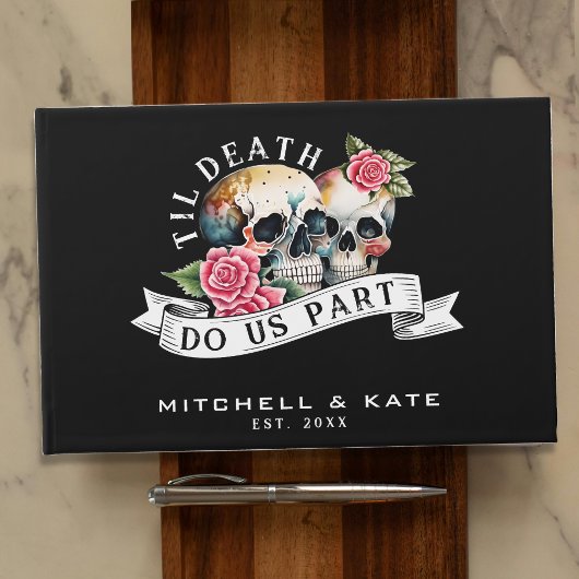 Til Death Do us Part Skulls & Rose Black Wedding Gästebuch