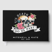 Til Death Do us Part Skulls & Rose Black Wedding Gästebuch (Vorderseite)