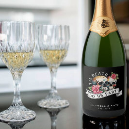 Til Death Do us Part Skulls & Rose Black Wedding Schaumweinetikett