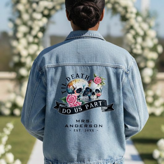 Til Death Do us Part Skulls & Rose Mrs. Wedding Jeansjacke