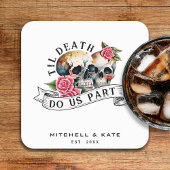 Til Death Do us Part Skulls & Rose White Wedding Rechteckiger Pappuntersetzer