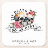 Til Death Do us Part Skulls & Rose White Wedding Rechteckiger Pappuntersetzer (Vorderseite)