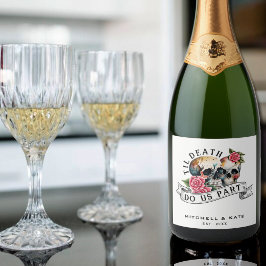 Til Death Do us Part Skulls & Rose White Wedding Schaumweinetikett