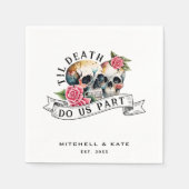 Til Death Do us Part Skulls & Rose White Wedding Serviette (Vorderseite)