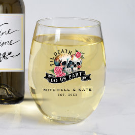 Til Death Do us Part Skulls & Rose White Wedding Weinglas Ohne Stiel