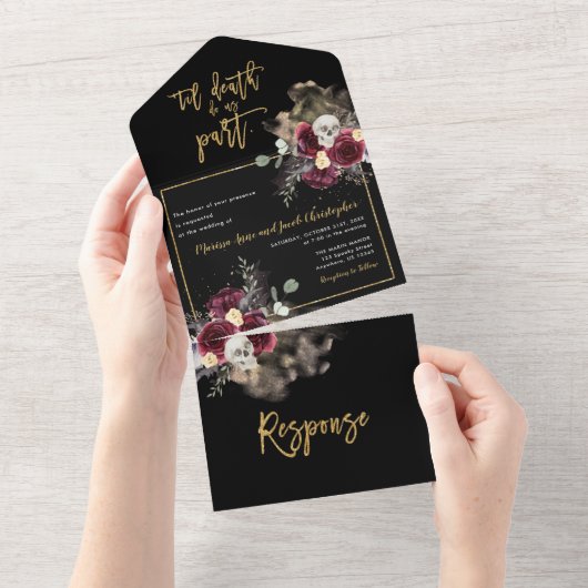 Til Death Do us Part Trifold Wedding Einladung (Abreißen)