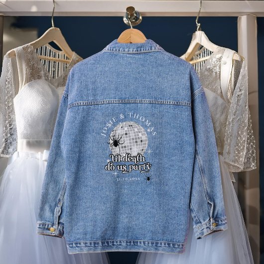 Til Death do us Party Retro Spiders Disco Hochzeit Jeansjacke