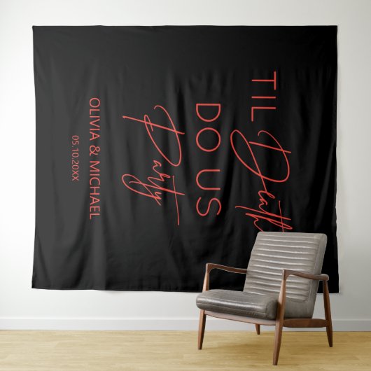 Til death do us party wedding red text backdrop wandteppich (Beispiel (Horizontal))