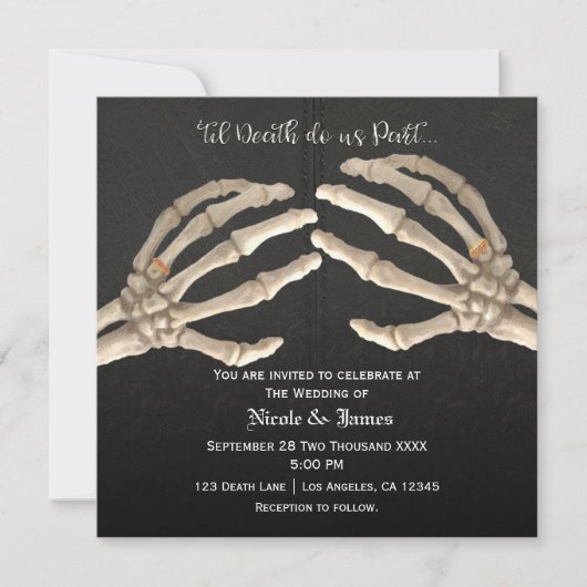 Til Death Do us Skeleton Gold Wedding Einladung (Vorderseite)