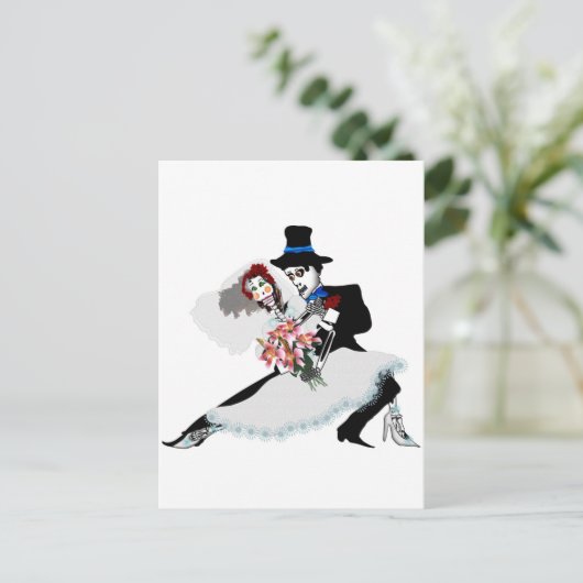 'Til Death Do us us Part - Day of the Dead wedding Postkarte (Stehend Vorderseite)