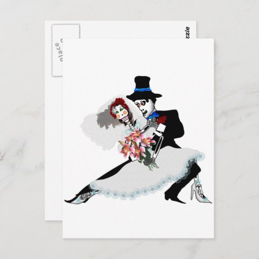 'Til Death Do us us Part - Day of the Dead wedding Postkarte (Vorne/Hinten)