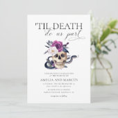 "Til Death Do us us Part Lila & Black Wedding Invi Einladung (Stehend Vorderseite)