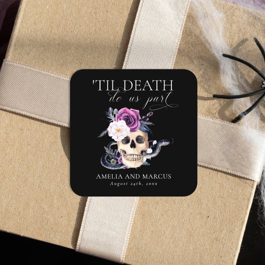 "Til Death Do us us Part Lila & Black Wedding Invi Quadratischer Aufkleber