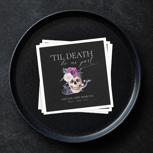 "Til Death Do us us Part Lila & Black Wedding Invi Serviette