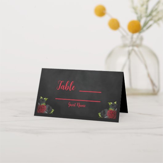 Til Death Do us us Party Gothic Red & Black Rose Platzkarte (Vorderseite)
