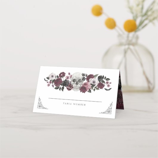 Til Death Do us us Party Wasserfarbenschädel Hochz Platzkarte (Rückseite)