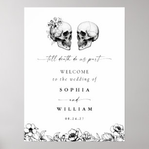 Til Death Gothic Floral Skull Black Wedding Sign Poster