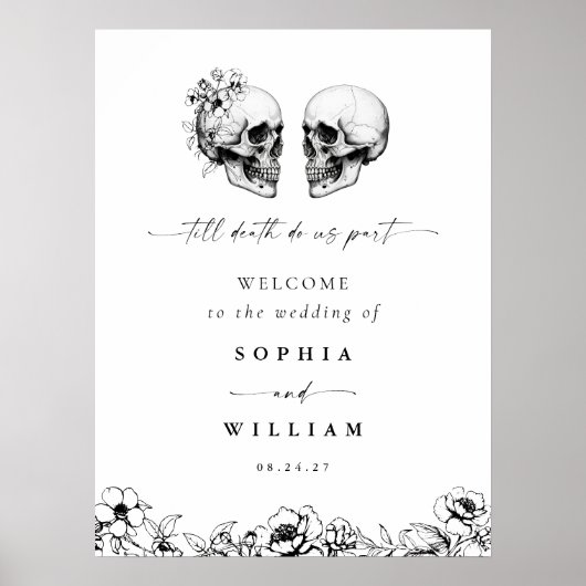 Til Death Gothic Floral Skull Black Wedding Sign Poster (Vorne)