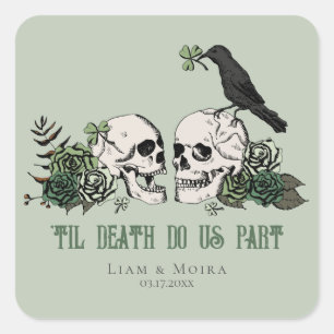 Til Death Gothic Floral Skull Irish Wedding Quadratischer Aufkleber