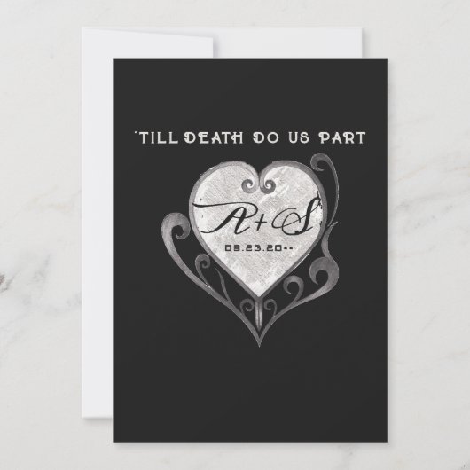 'Til Death Gothic Glam Skull Black Floral Wedding Einladung (Rückseite)