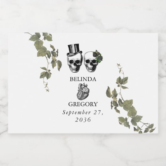 Til Death Gothic Heart Floral Skulls Wedding Alkoholflaschenetikett (Einzelnes Label)
